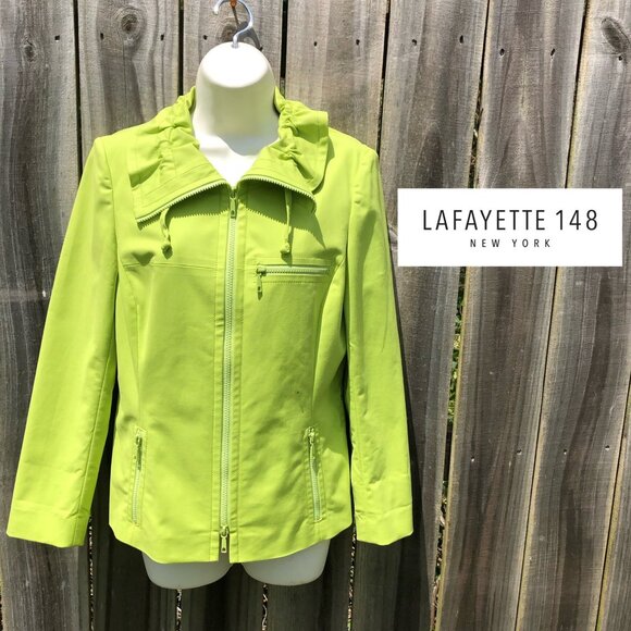 Lafayette Lime Green Jacket 6 Top Coat Long Sleeve Small Zip Collar Pockets - Picture 1 of 8